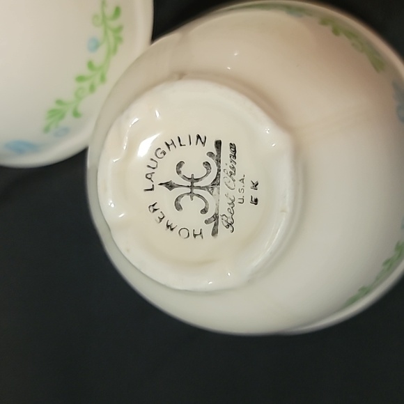 Lot Of 3 Vintage Homer Laughlin Bouillion Custard Blue Tulip Floral Pattern - Picture 3 of 7